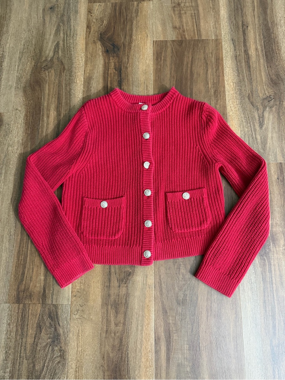H&M Red Knit Cardigan with Front Pockets Small